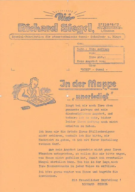 Schreiben „In der Mappe unerledigt“ zum Nachfassen eines Angebots